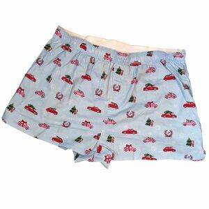 PINK Victoria’s Secret Christmas Print Boxer Shorts Light Blue Holiday Cars